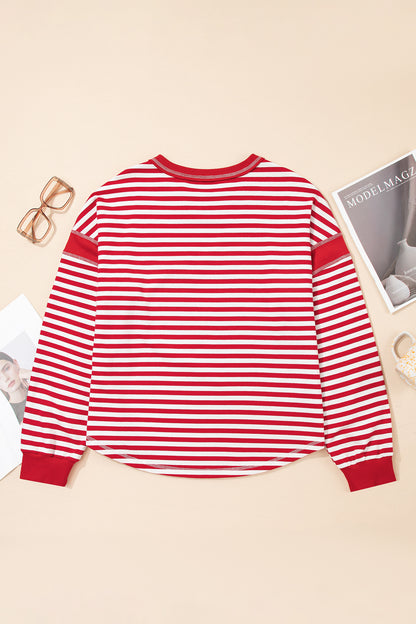 Striped Exposed-Seam V-Neck Pullover