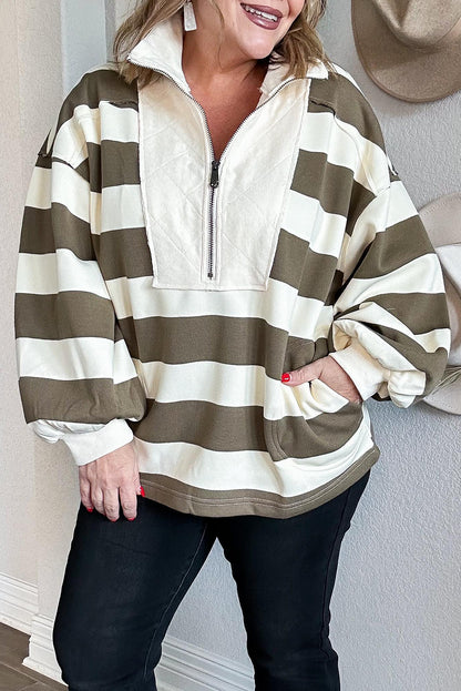 Green Stripe Half-Zip Sweatshirt