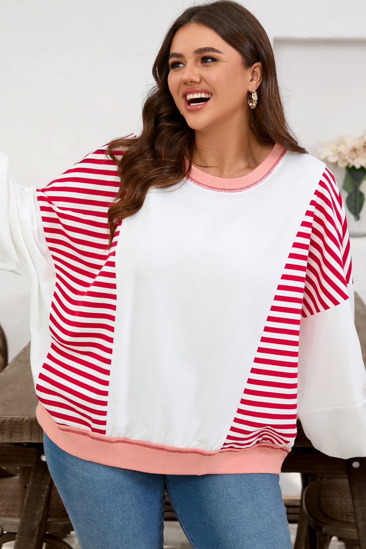 Red Stripe Colorblock Sweatshirt
