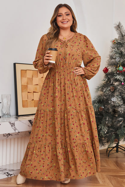 Brown Floral Tiered Maxi Dress