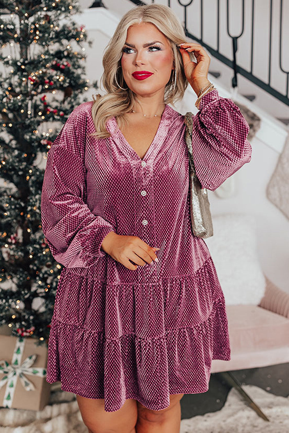 Meadow Mauve Velvet Tiered Dress