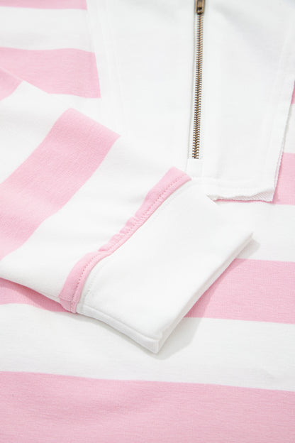 Pink Stripe Half-Zip Pants Set