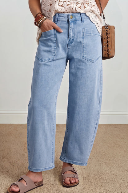 Patch-Pocket Ankle Barrel Jeans