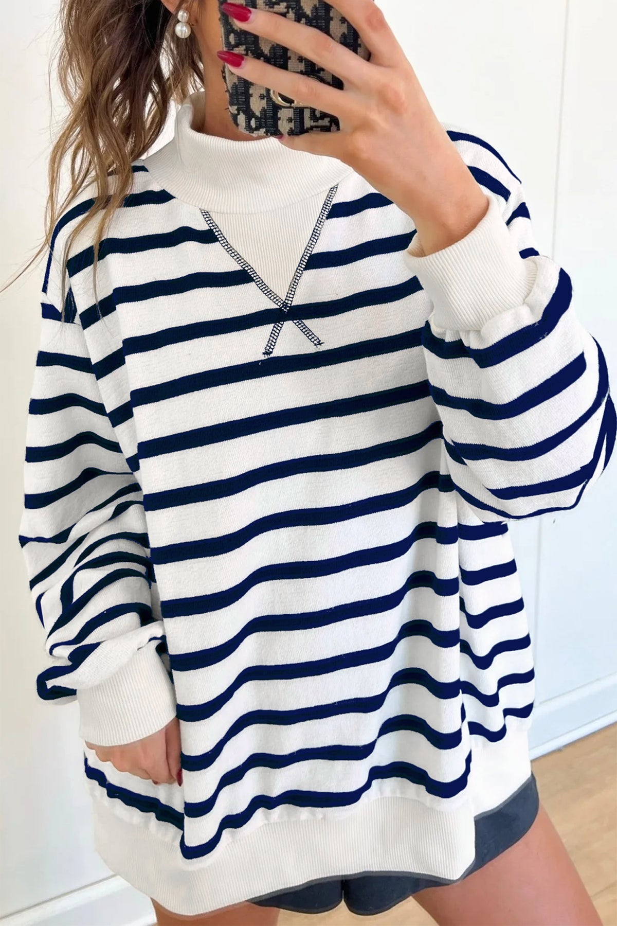 Striped Ribbed-Cuff Sweatshirt
