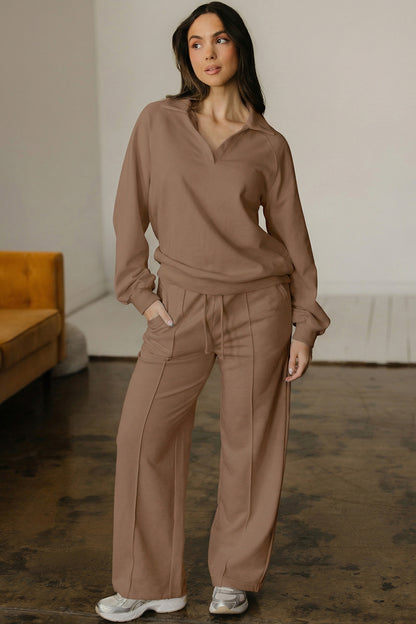 Sunday Stroll Polo Collar Sweatpants Set