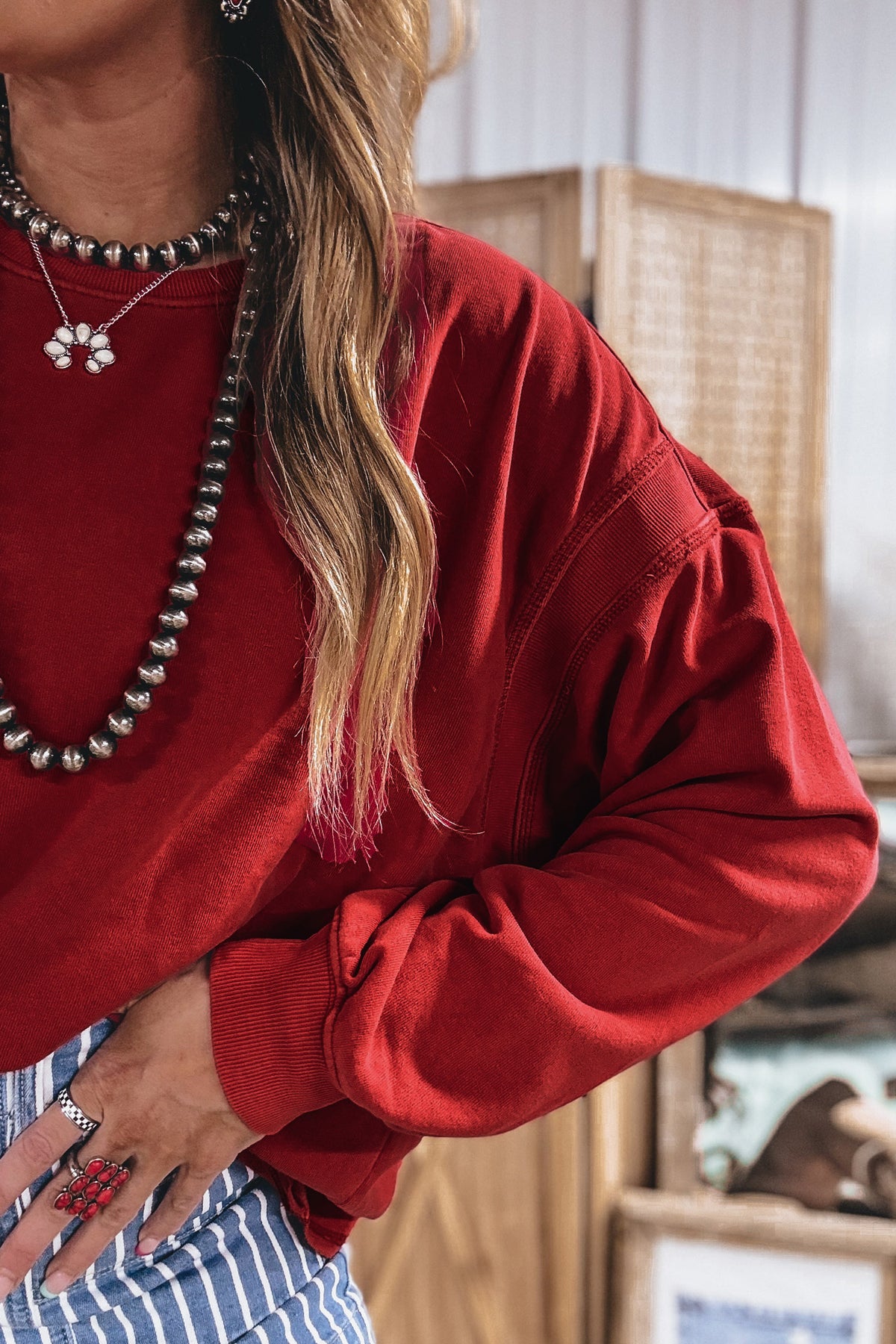 Cutout-Back Drop-Shoulder Sweatshirt