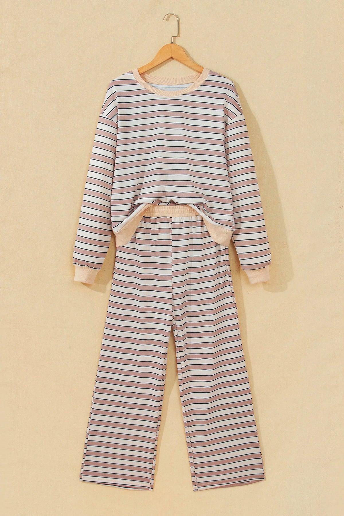 Striped Contrast-Trim Top & Wide-Leg Pants Set — product image 2