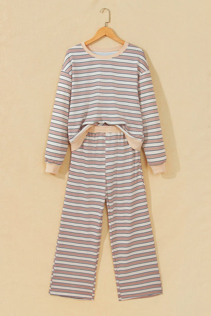 Striped Contrast-Trim Top & Wide-Leg Pants Set — product image 2