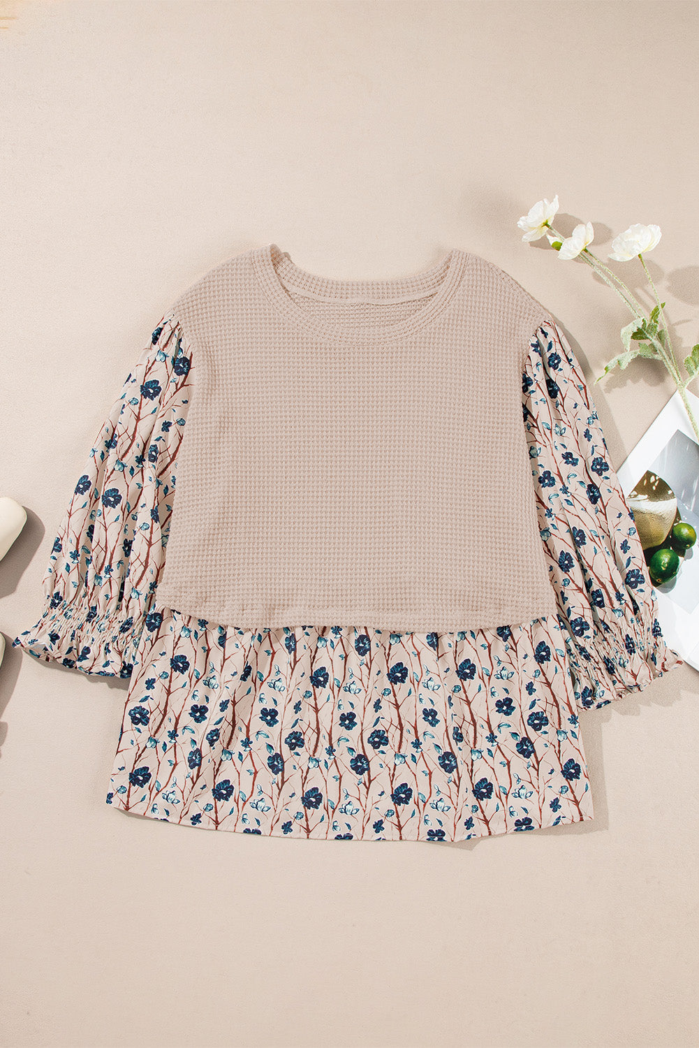 Beige Floral Layered-Look Top