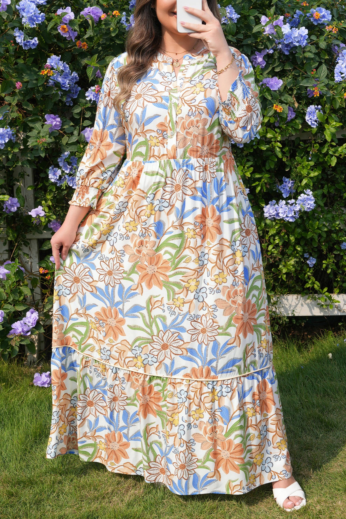 Khaki Floral Tiered Maxi Dress