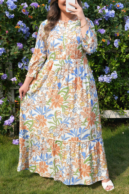 Khaki Floral Tiered Maxi Dress