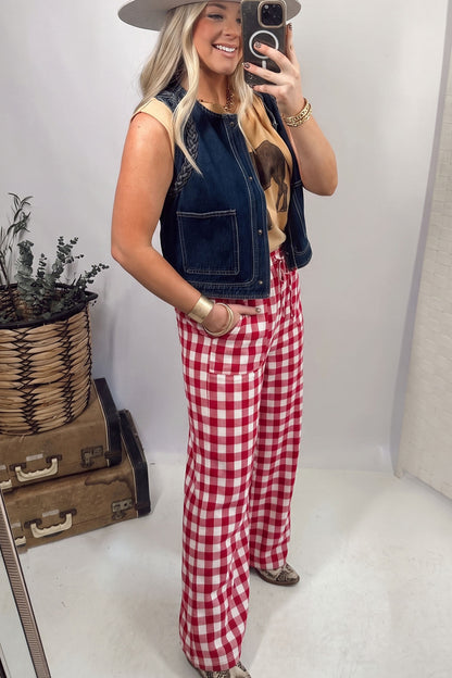 Gingham Plaid Tie-Waist Pants