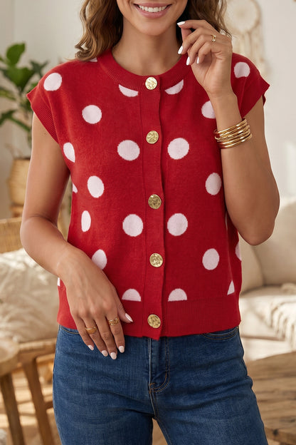 Cherry Dot Button Sweater Vest