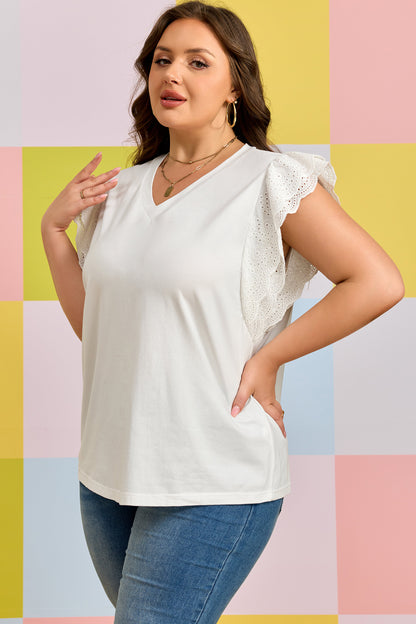 Plus Size Eyelet Crochet Tee