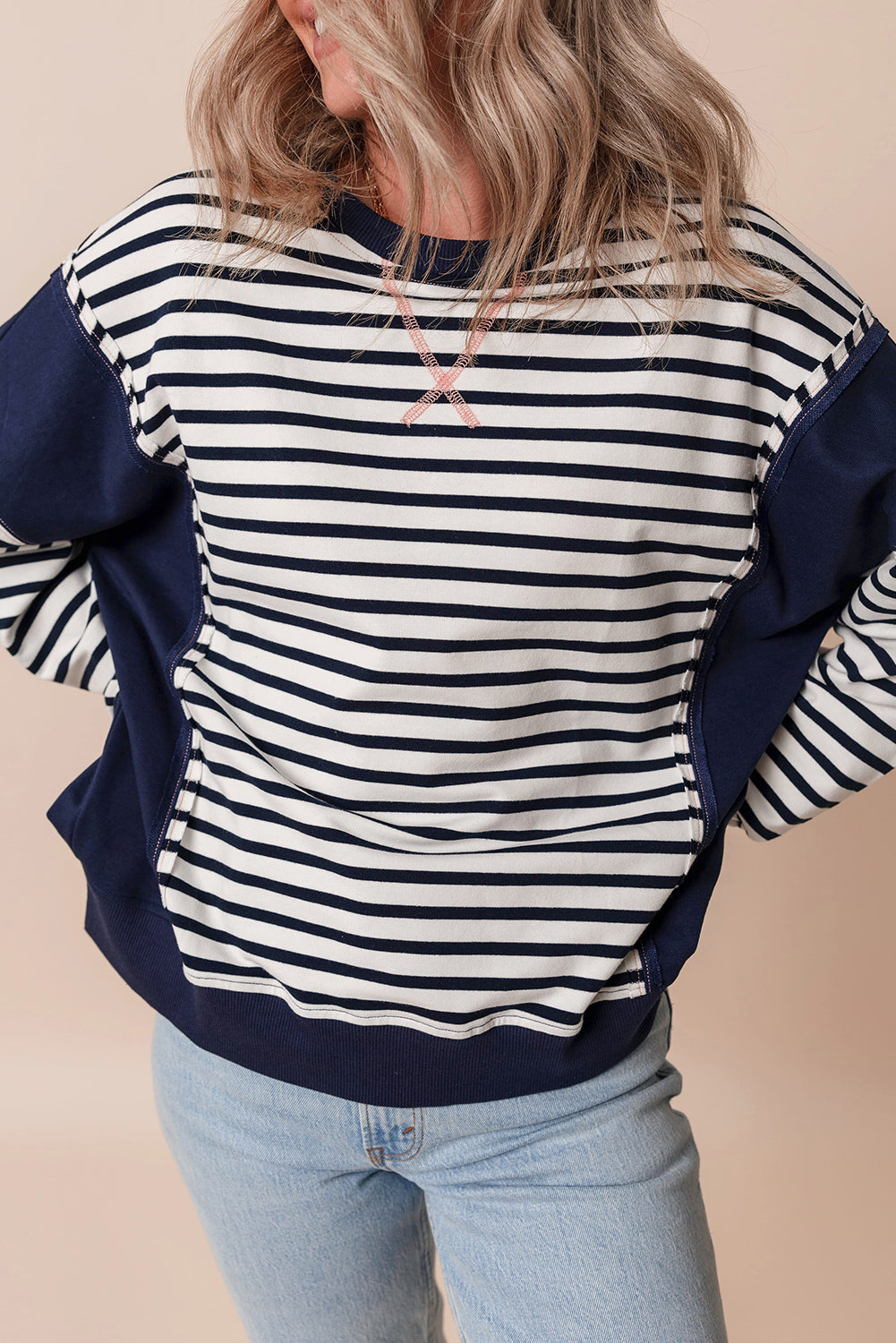 Striped Exposed-Seam Sweatshirt