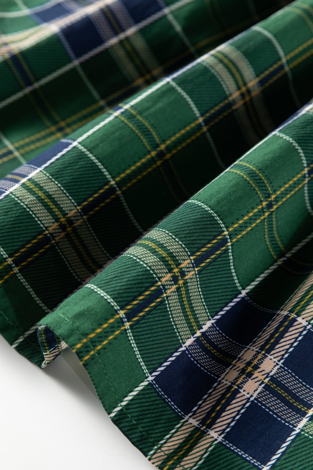 Green Plaid Notched-Neck Mini Dress