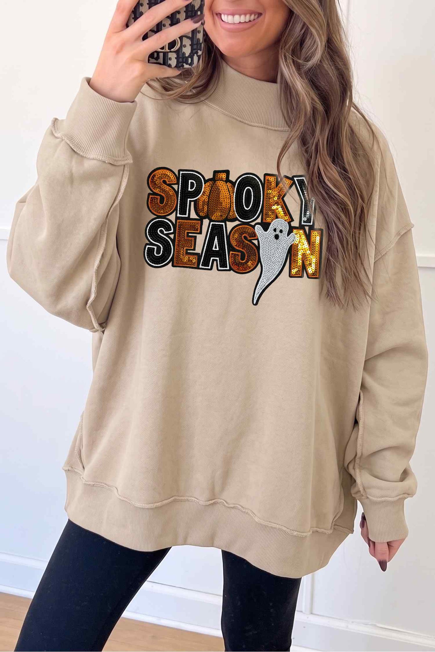 Spooky Season Sequin Mock Neck Sweatshirt