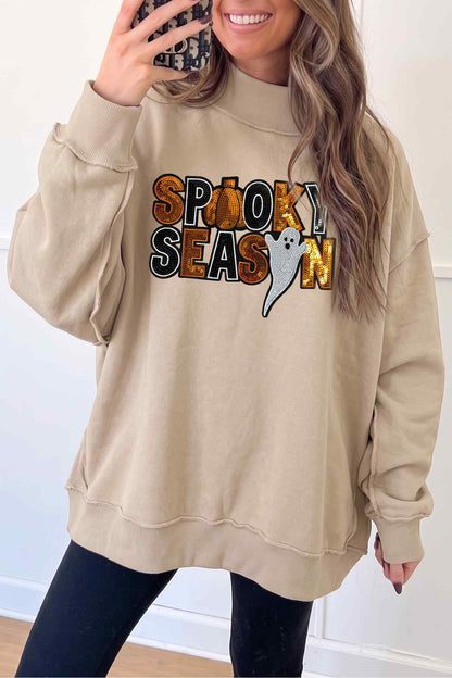Spooky Season Sequin Mock Neck Sweatshirt
