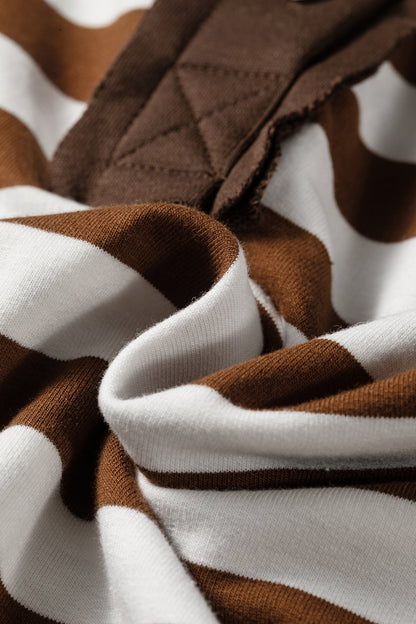 Brown Stripe Exposed-Seam Henley Sweatshirt