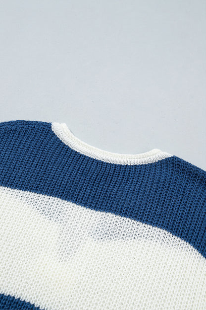 Colorblock Stripe Short Sleeve Sweater