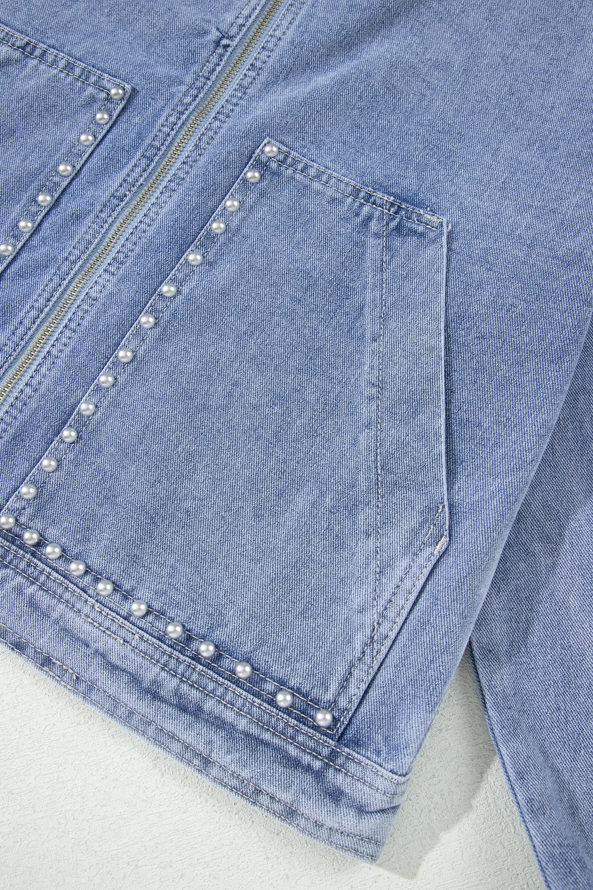 Beau Blue Studded Zip-Up Denim Jacket