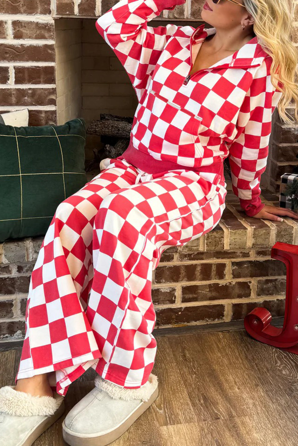 Peppermint Check Half-Zip Pant Set
