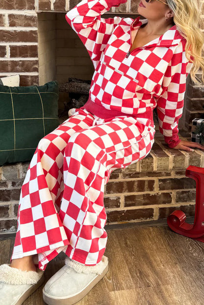 Peppermint Check Half-Zip Pant Set