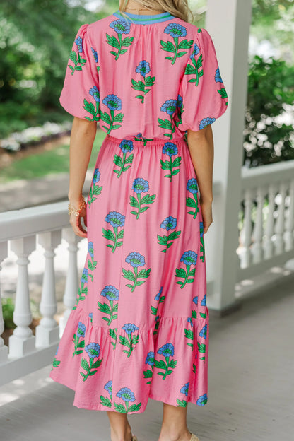 Garden Striped Floral Plus Size Maxi Dress