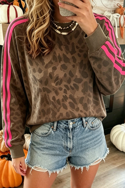 Leopard Stripe Pullover Sweatshirt