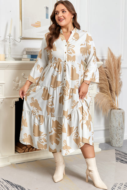 Khaki Patterned Tiered Maxi Dress