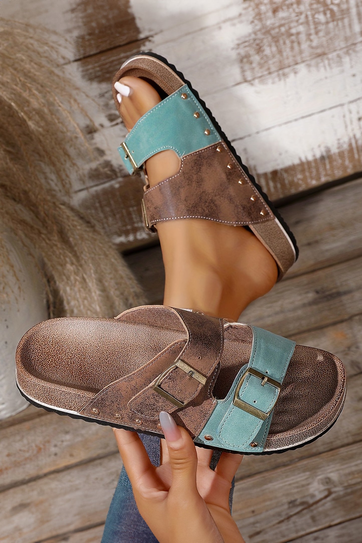 Liberty Flag Buckle Faux Suede Slippers
