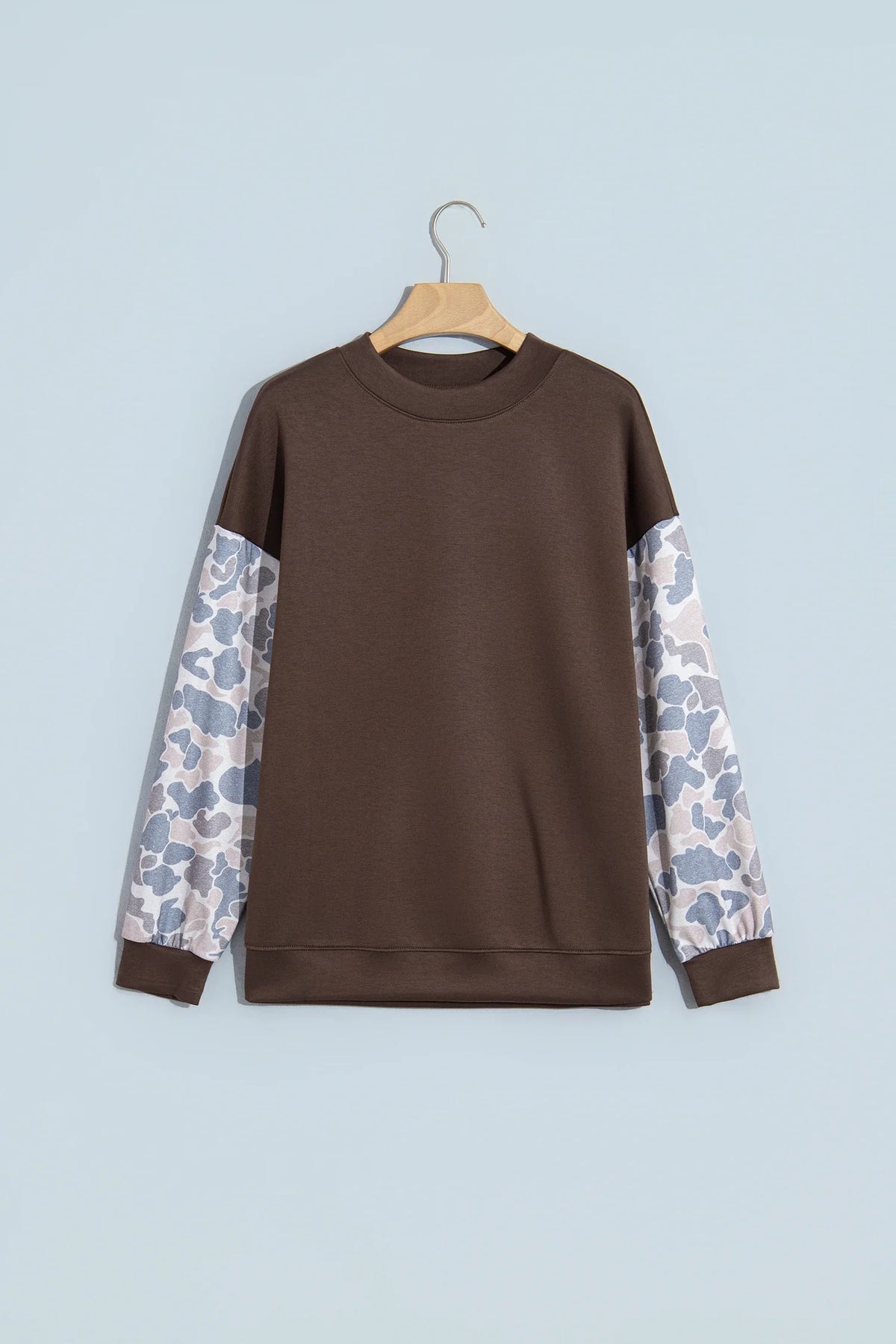 Camo Patchwork Drop Shoulder Crewneck Sweatshirt