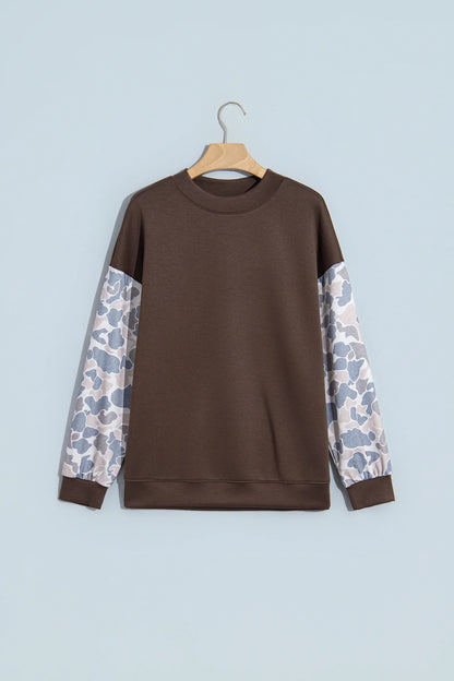 Camo Patchwork Drop Shoulder Crewneck Sweatshirt