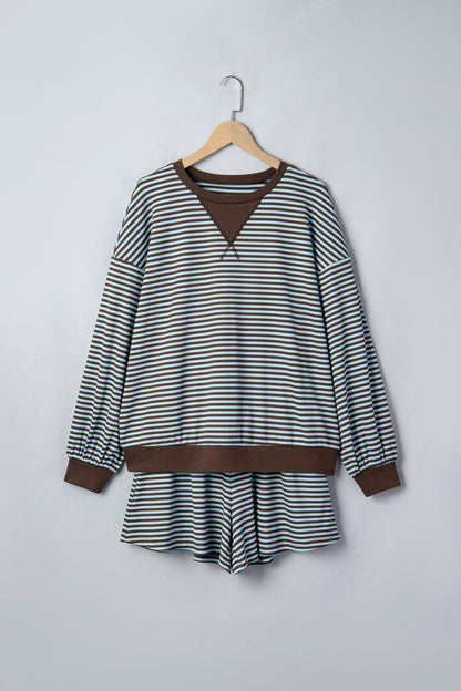 Plus Size Striped Top & Drawstring Shorts Set — product image 2