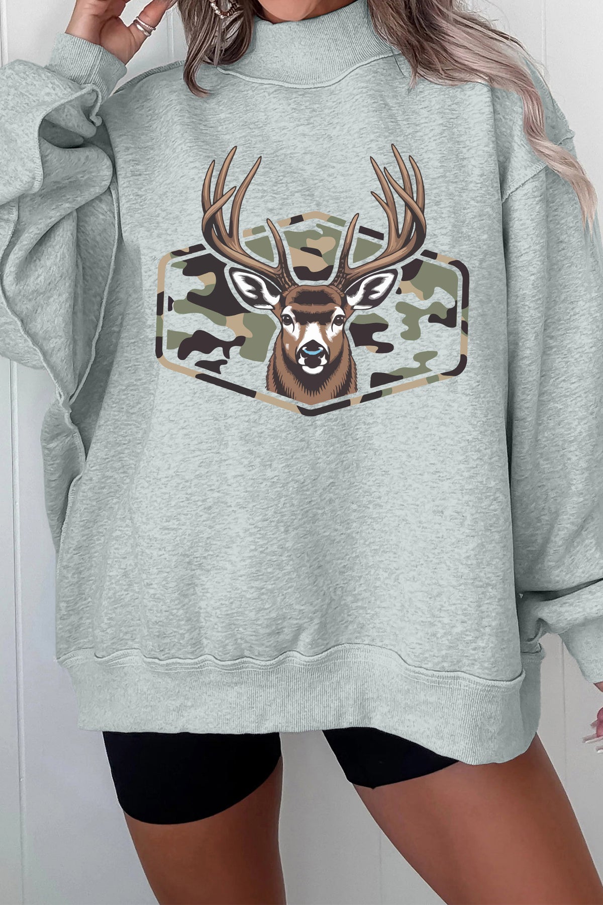 Camo Reindeer Mock-Neck Sweatshirt