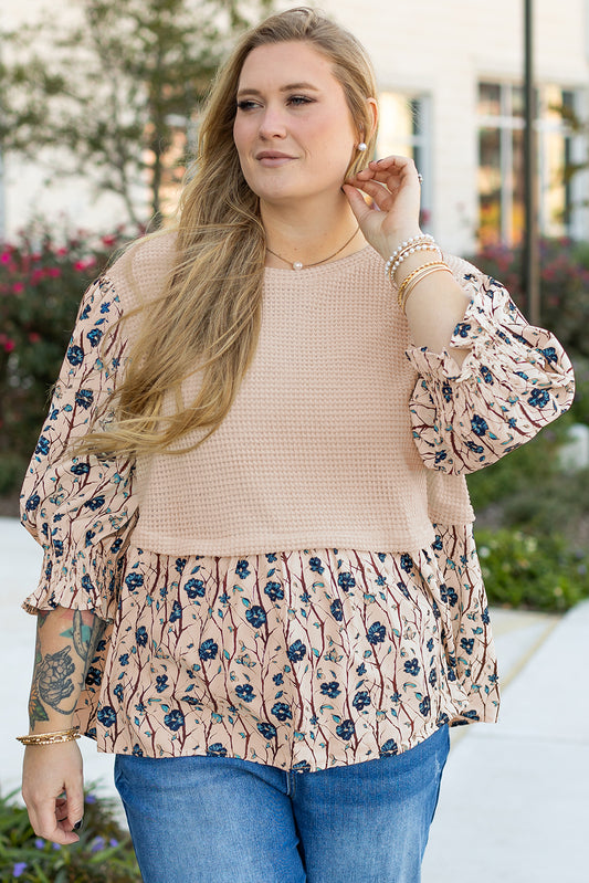 Beige Floral Layered-Look Top