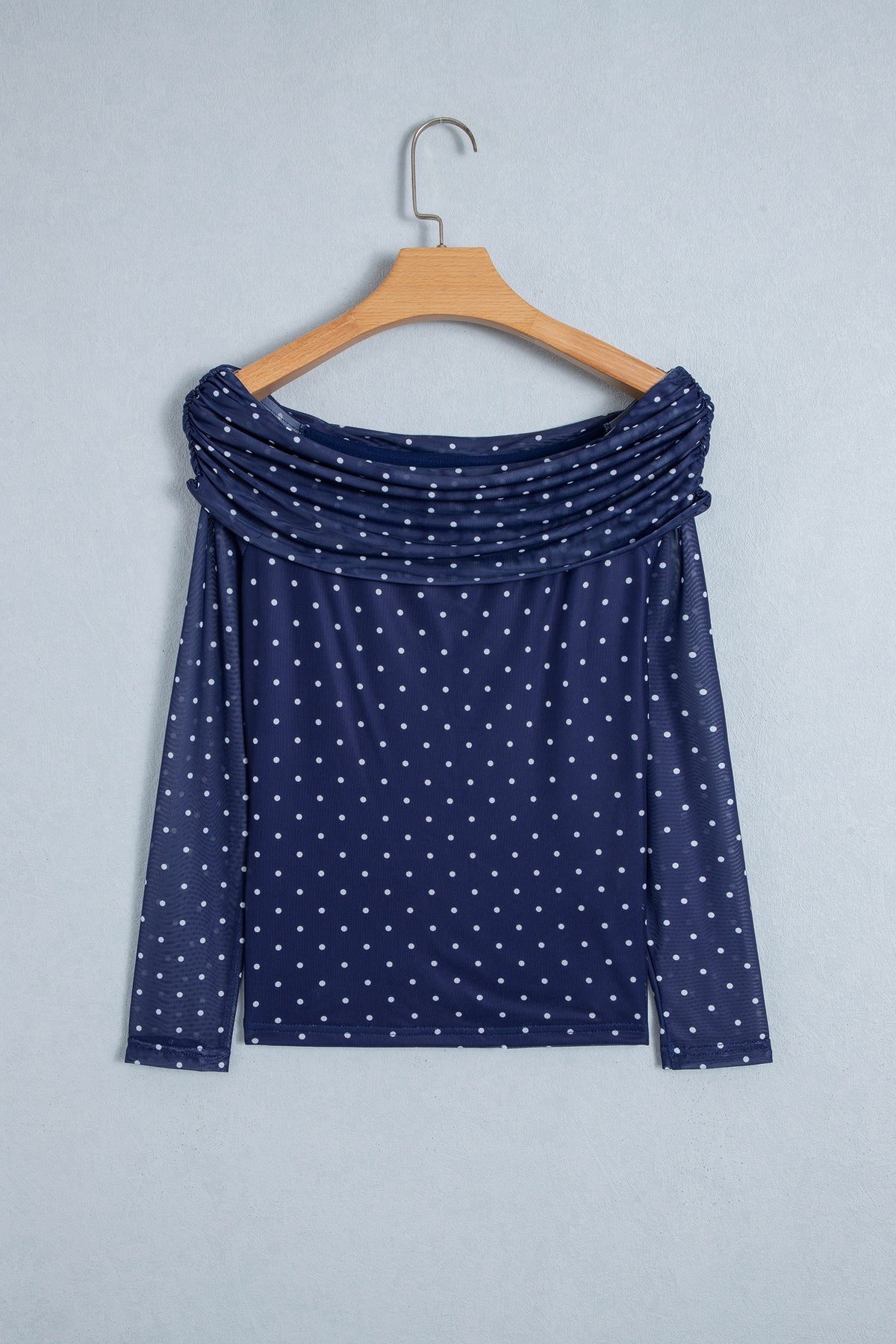 Off-Shoulder Polka Dot Mesh Top