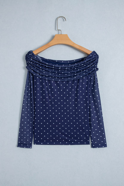 Off-Shoulder Polka Dot Mesh Top