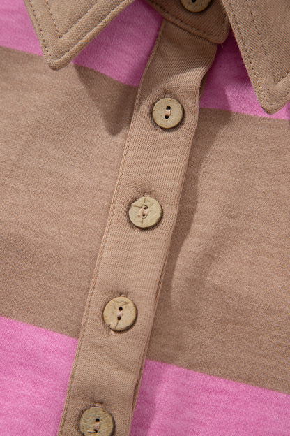 Rose Stripe Button Shift Dress