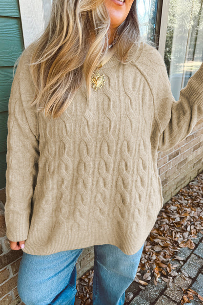 Parchment Cable Knit Tunic Sweater