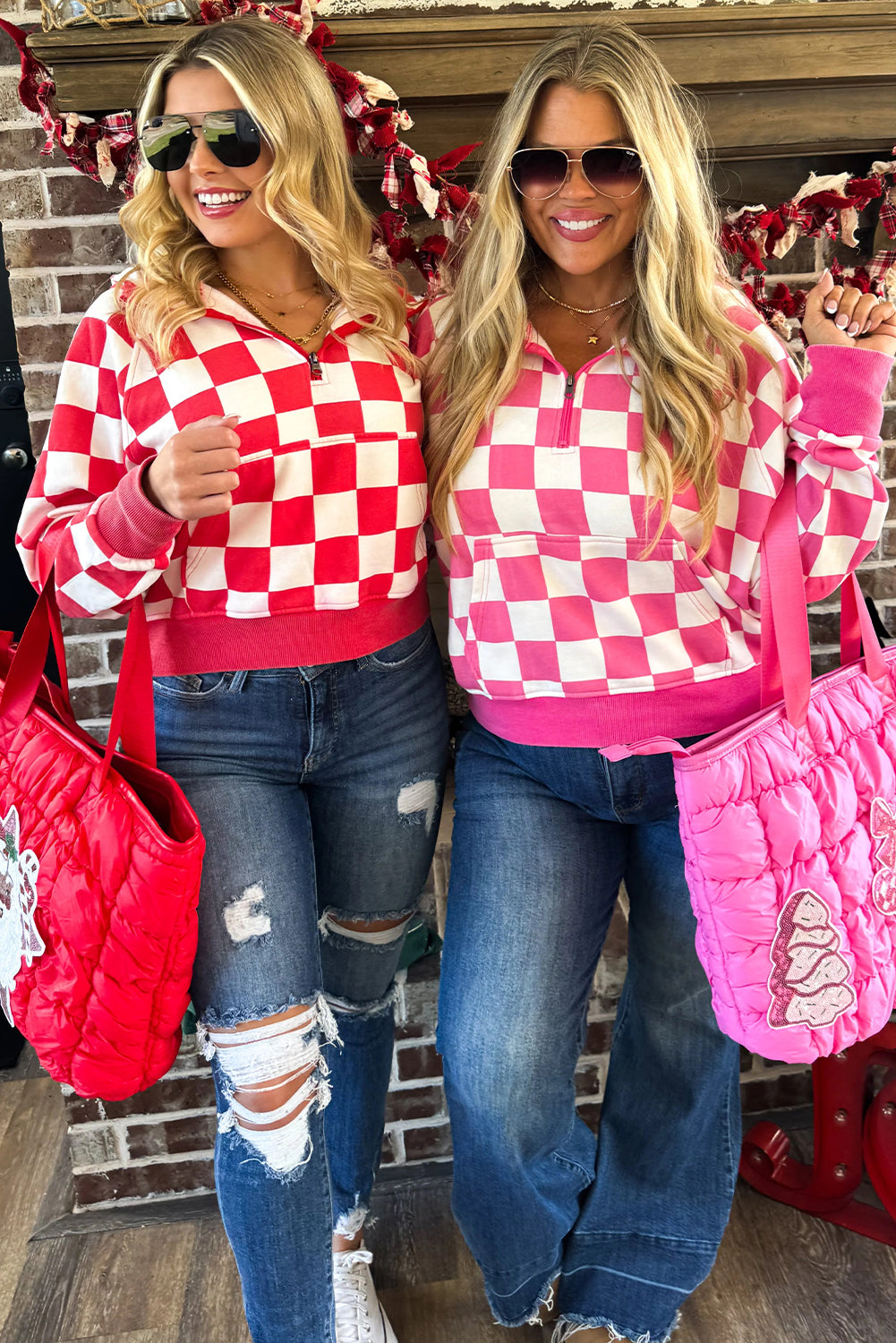 Peppermint Check Half-Zip Pant Set