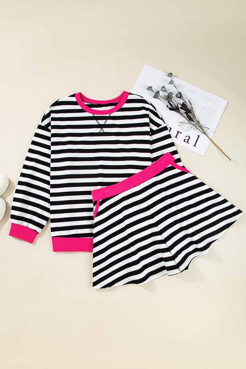Black Stripe Pullover Shorts Set