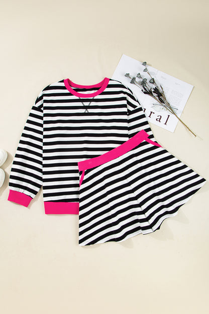 Black Stripe Pullover Shorts Set