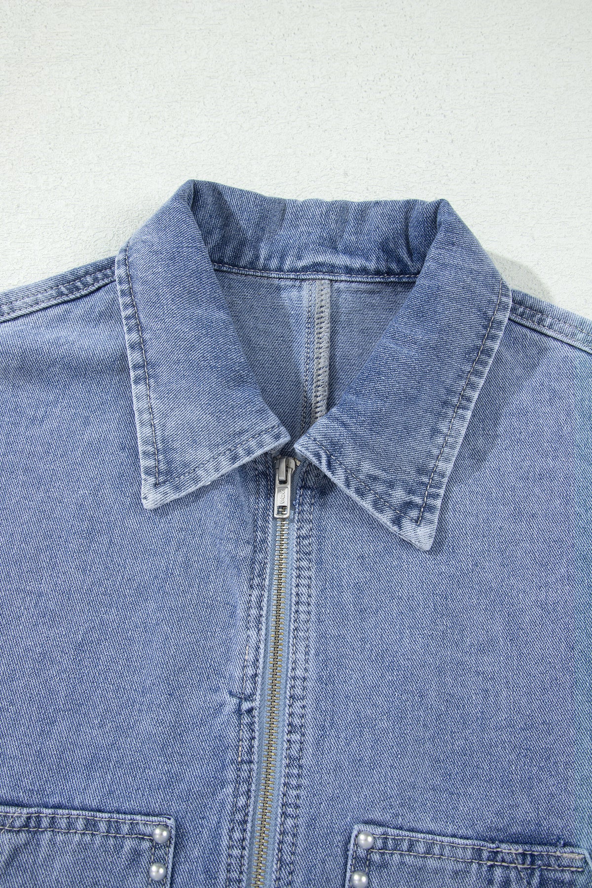 Beau Blue Studded Zip-Up Denim Jacket