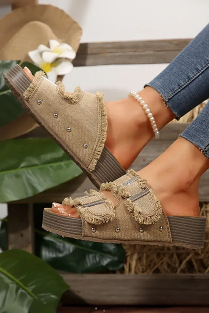 Daybreak Double Buckle Wedge Slippers