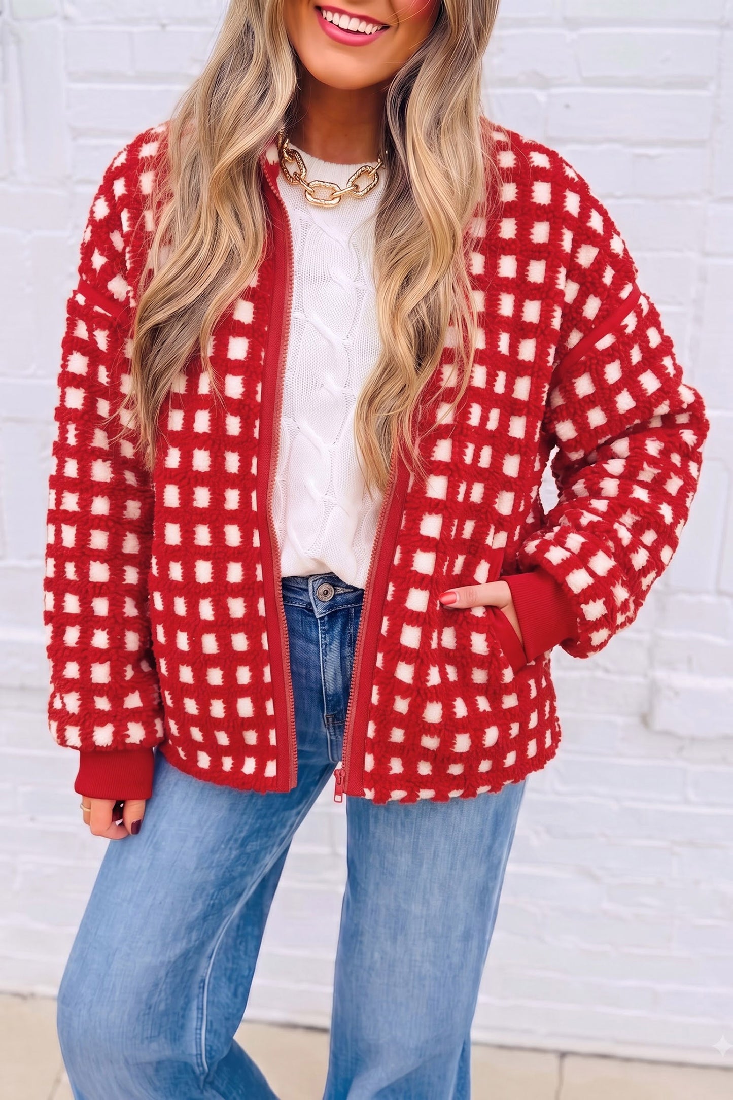 Red Pine Plaid Sherpa Jacket