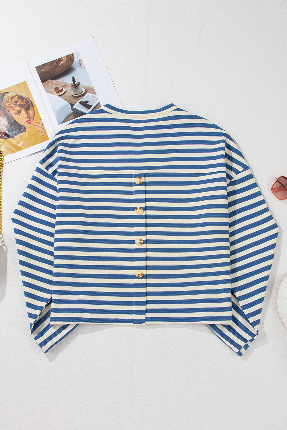Striped Pocket Notch-Neck Top
