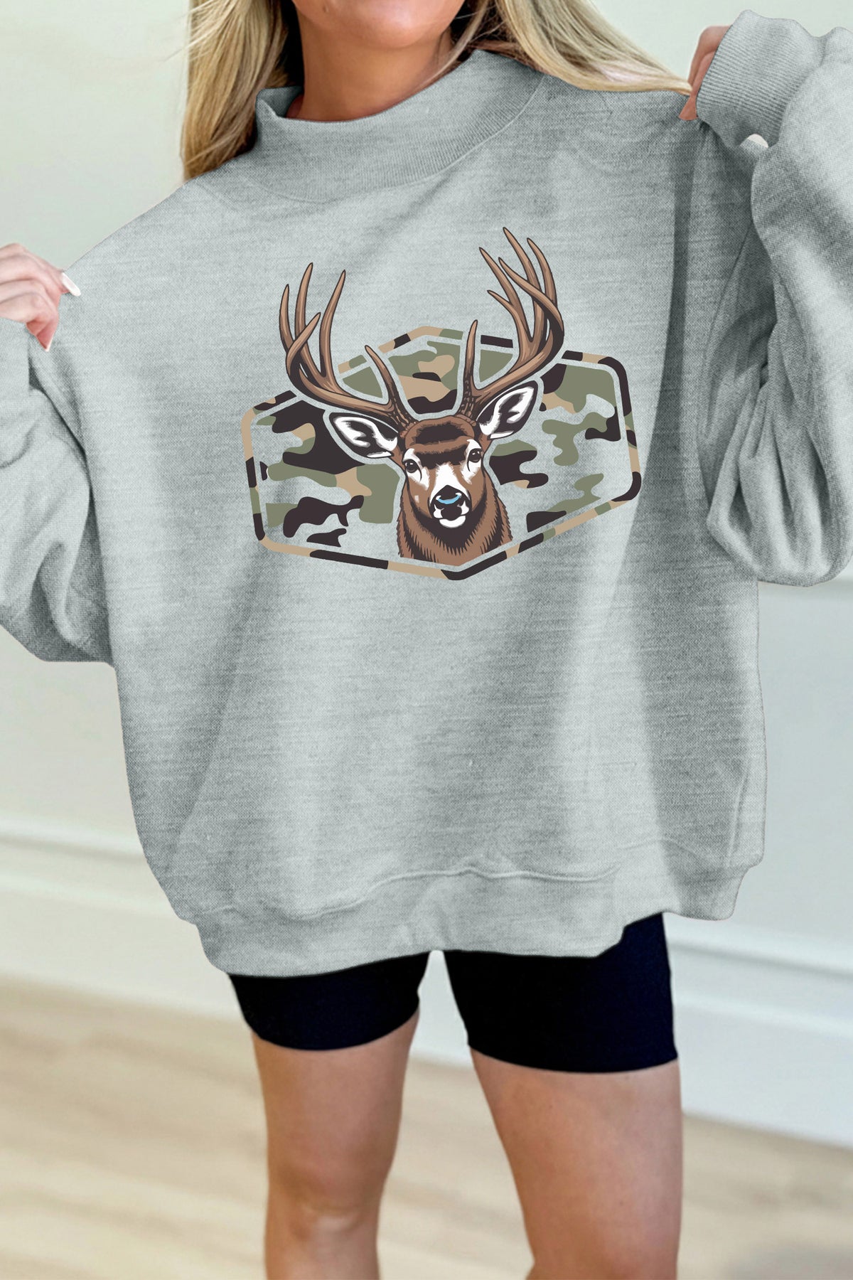 Camo Reindeer Mock-Neck Sweatshirt