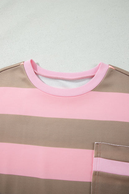 Striped Colorblock Pocket Sweatshirt
