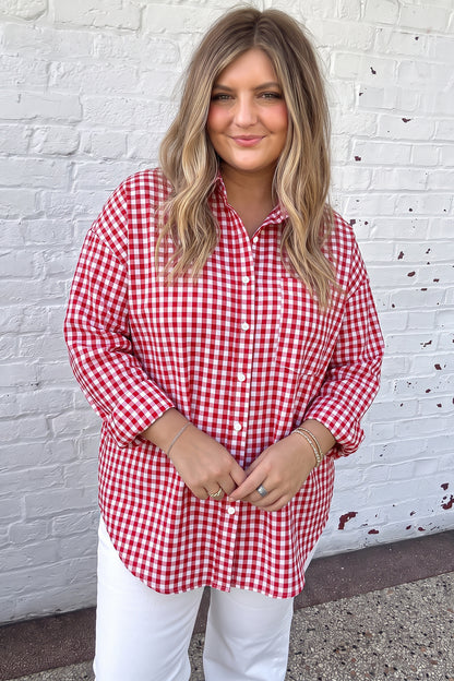 Red Plaid V-Neck Tunic